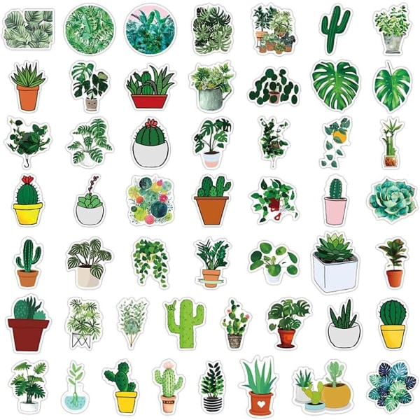 100 stk. levende, naturlige grønne plantesklistermærker, potteplanter, salvie, kaktus, bregne, blomster, æstetiske klistermærker til Hydroflask, vandflasker, notesbog, scrapbog, bærbare computere