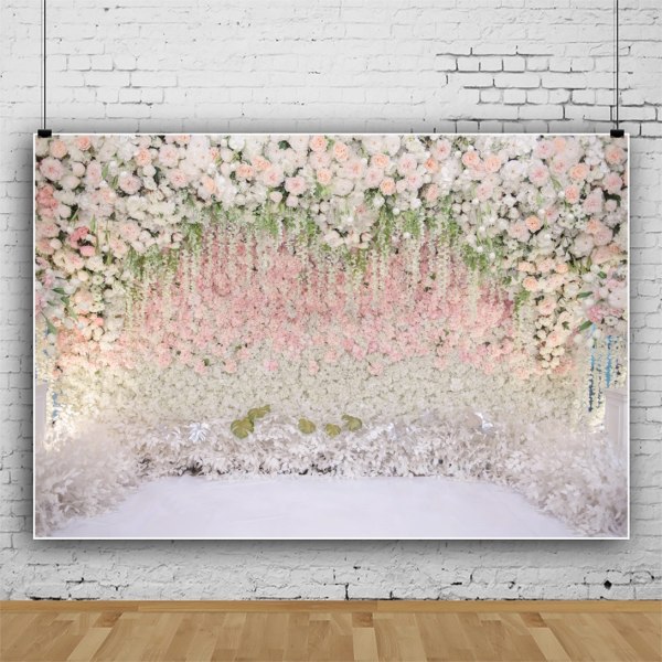Vacker blomma vägg rosa blomma gräs bröllopsfest dekoration vinyl foto bakgrund tyg