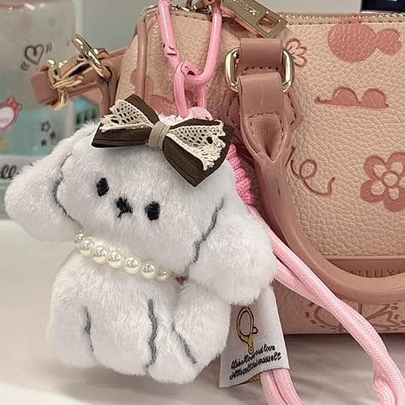 Two Fred Plush Keychain Pendants, Soft Mini Backpack Accessories with Decorative Bow Pendants, a Perfect Gift for Girls.