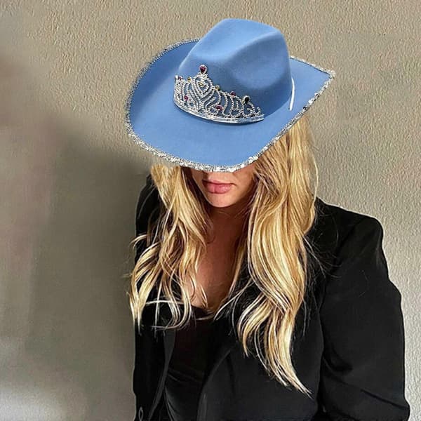 Juvelbesatte krystal cowboyhatte brudehat Panama hat til polterabend cowboyhatte til klubsceneshows blå