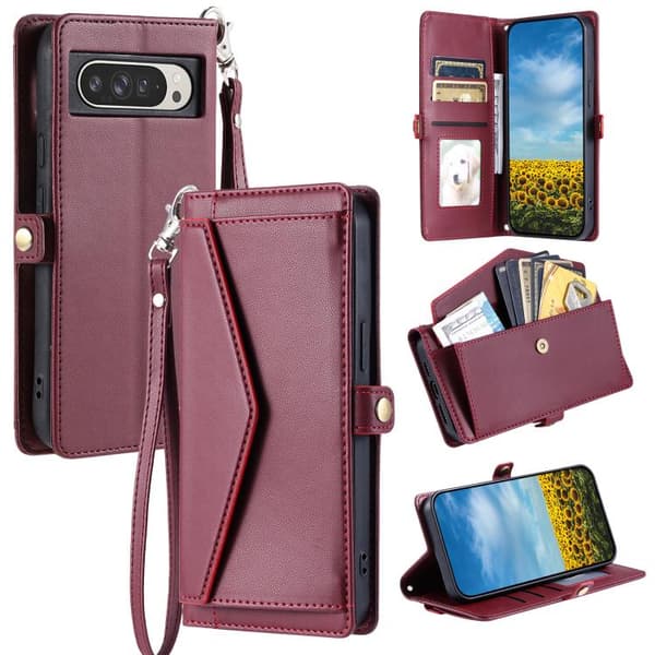 for Pixel 10 Pro XL Case - Leather Case with Multiple Card Slots and Lanyard