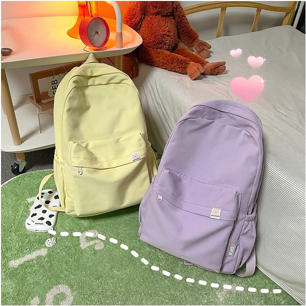 Kawaii estetisk ryggsäck skolryggsäck nylon vattentät enfärgad ryggsäck tonåring college lila