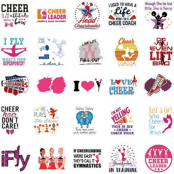 Färgglada Ins Style Cheer Stickers 50-pack Perfekta presenter till Cheerleaders Vattentäta dekaler för Scrapbooking Laptop phone case Vattenflaska Heminredning