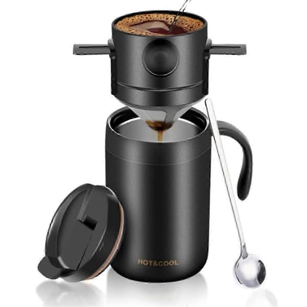 Bærbart kaffemaskinesæt til camping med kaffekrus i rustfrit stål + kaffefilter, til rejser og camping