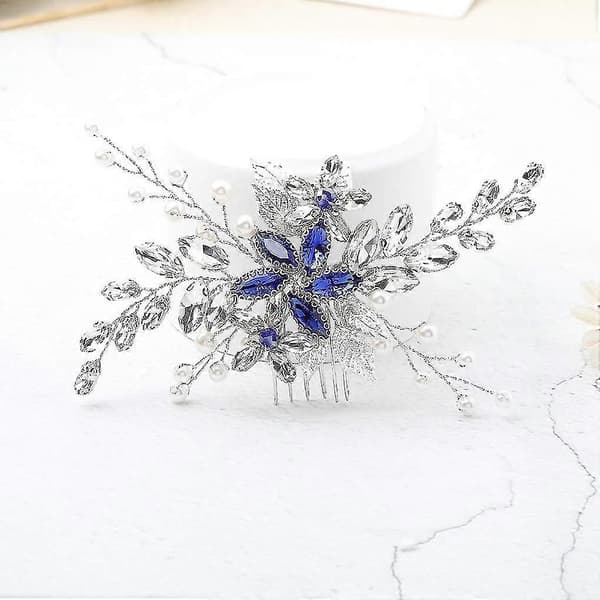 Bryllupshårkam Blå Rhinestone Brudehårtilbehør Til Brud Og Brudepiger Bryllupshårpynt Sølv