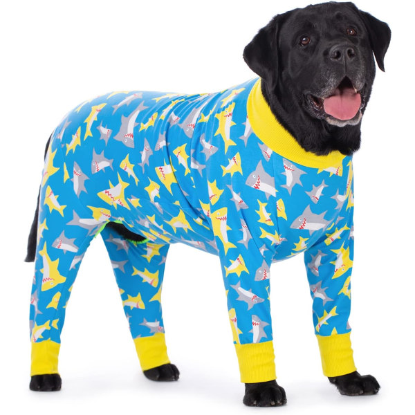 Hundpyjamas Jumpsuit för medelstora hundar,Lättviktshund Pjs Kläder Onesies,Tröja för stora hundar efter operation (28, blåhaj)