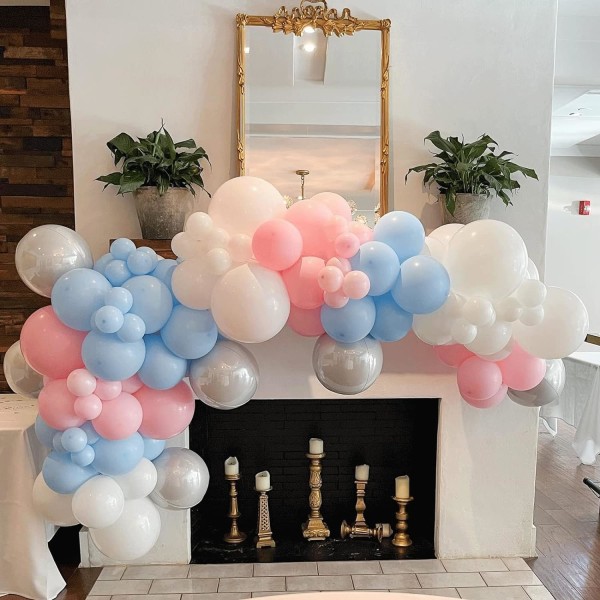 60 stk. 12 tommer lyserøde og blå konfetti latex ballonbue sæt, med 33ft bånd til babyshower bryllup fødselsdagsfest dekorationer