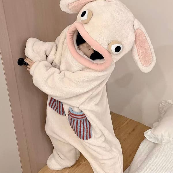Crazy Rabbit jumpsuit-pyjamas til børn og voksne - blød plys koralfleece, perfekt til rollespil eller Halloween-kostumer, L