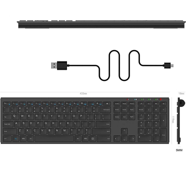 109 taster 2,4G trådløs lading tastatur bærbar kontor universell trådløs tastatur-svart