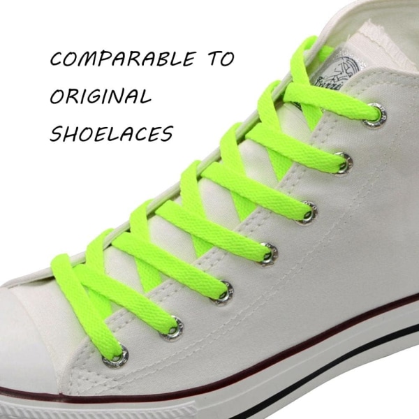 Platta skosnören för sneakers, Enkellagers 8 mm polyester skosnöre i platt färg, Neongrön, med en längd på 54 tum/137 cm.