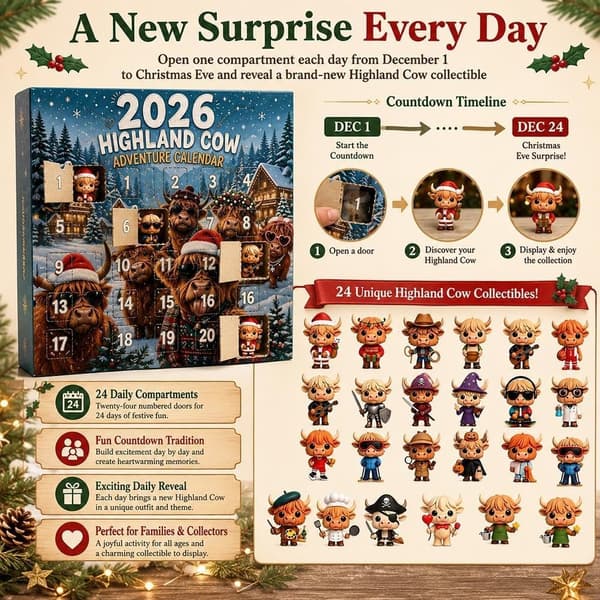 2026 Jul Varme 3D Form Ko Figur Julekalender Highland Dekoration