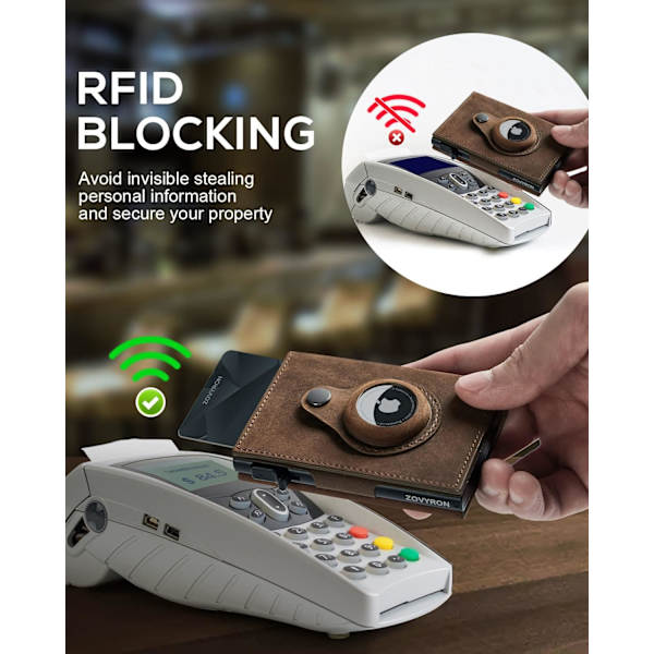Herr Smart Plånbok Slim Minimalistisk RFID Främre Fickplånbok Metall Pengar Kort Hållare Läder RFID-teknik Kreditkortsklämma Pop-up Plånbok Brun