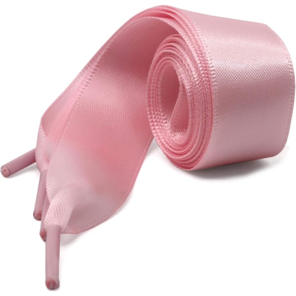 Platta Satin Ribbon Skosnören 2cm Breda Skosnören för Kvinnor Flickor[2 Par]1m Sidenskosnören platt spets satinband sport små vita skor rep Rosa