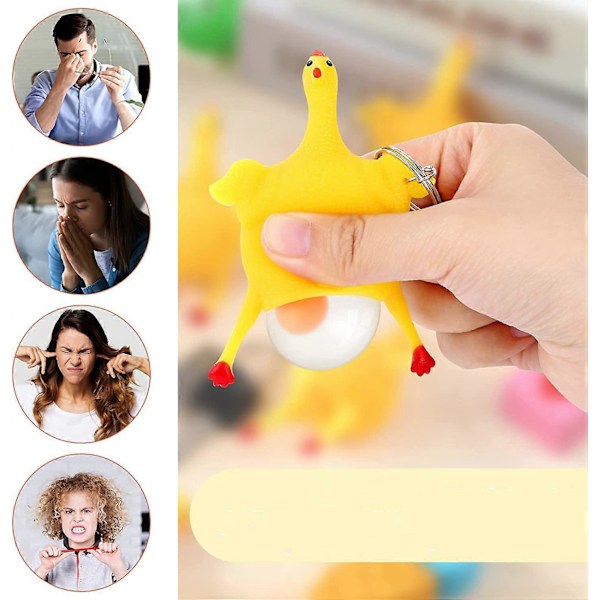 Stress Relief Legetøj Vent Rage Gummi Liggende Kyllingelegetøj Gummi Kylling Nøgleringe - 6 stykker