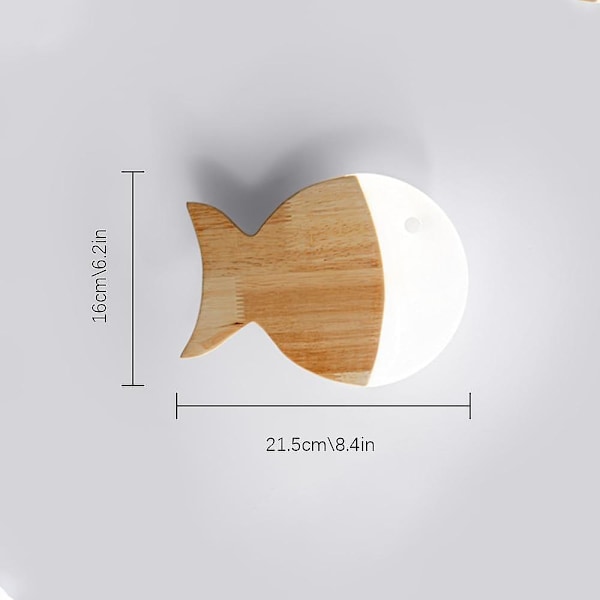 Vegglampe i tre med liten fisk, vegglampe for barnerom, dekorative vegglamper i tre, moderne LED-vegglamper 6000K
