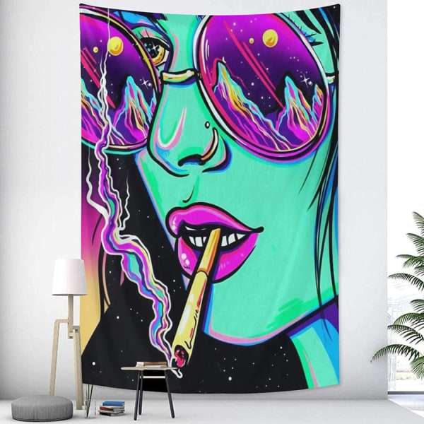 Hippie veggteppe Trippy Cool Girl Art Mystisk teppe Tenåringsjente og gutt veggteppe for soverom sovesal hjem（100*150cm）-W56