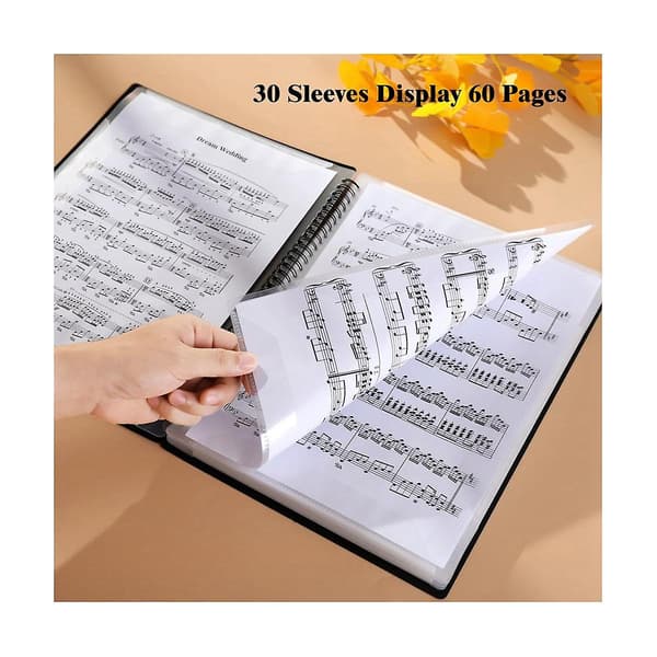Sheet Music Folder, 60 Pages, Sheet Music Holder, Fits A4 Size, Writable and Removable Choir Folder (Black)