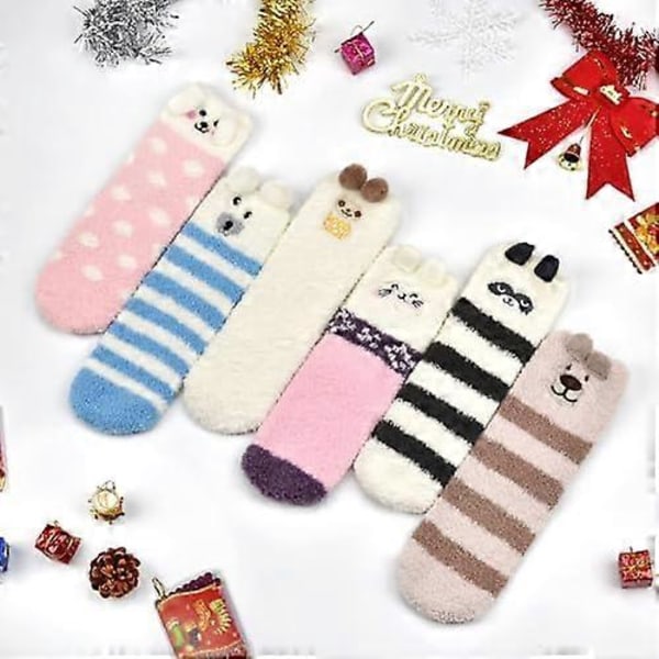 colornival Fluffy Socks Julesokker Hyggelige Hjemmesko Termiske Sengesokker Søde Varme Behagelige Vintersovesokker Multipack Fuzzy Fleece Sokker til Kvinder