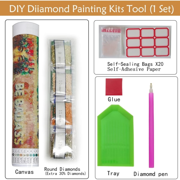 5D- diamond painting för vuxna 12 * 16 tum full borrning rund kristall strass diamantkonstmålning för hemväggdekoration