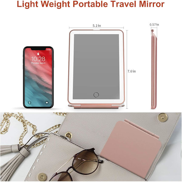 Travel Mirror for Makeup, Portable Mirror with Lighting, Dimmable Touch Screen