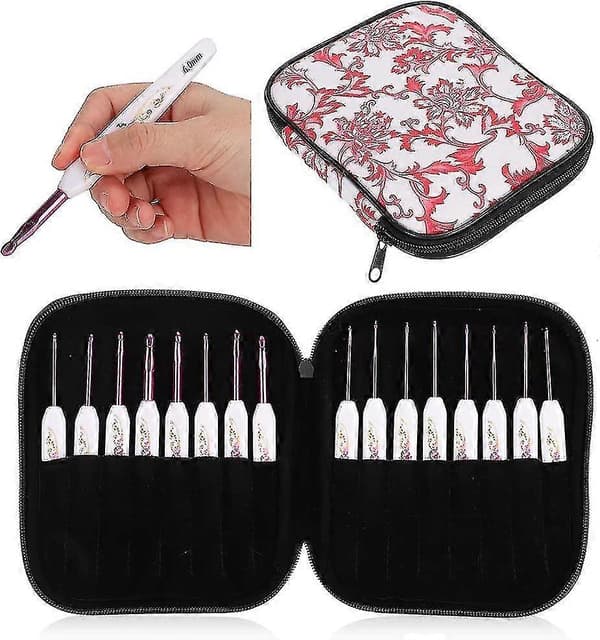 Clover Hæklenålesæt 16 stk. med bærbart etui til DIY-håndarbejde for entusiaster (blå) Rosa Pink_yux