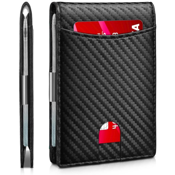 Smal Money Clip-plånböcker för män RFID-blockerande 11-kortshållare Minimalistisk Liten Läder Bifold Herr Plånbok Framficka Presentask - svart