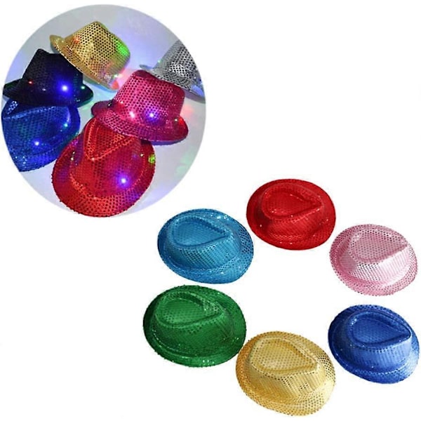 Aikuisten 9-värinen LED-lamppu paljetti Esitys Jazz-hattu (Violetti) 1 kpl