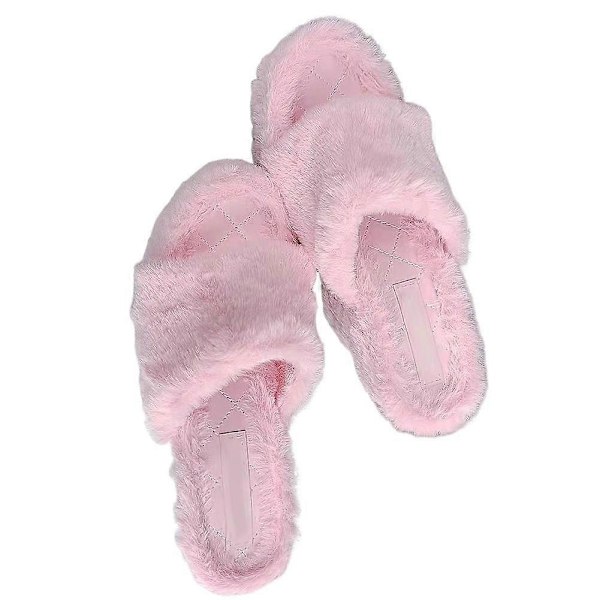 Snygga Damtofflor i Plysch med Hög Klack Öppen Tå Casual Utomhus Sandaler Höst Vinter Pink 36