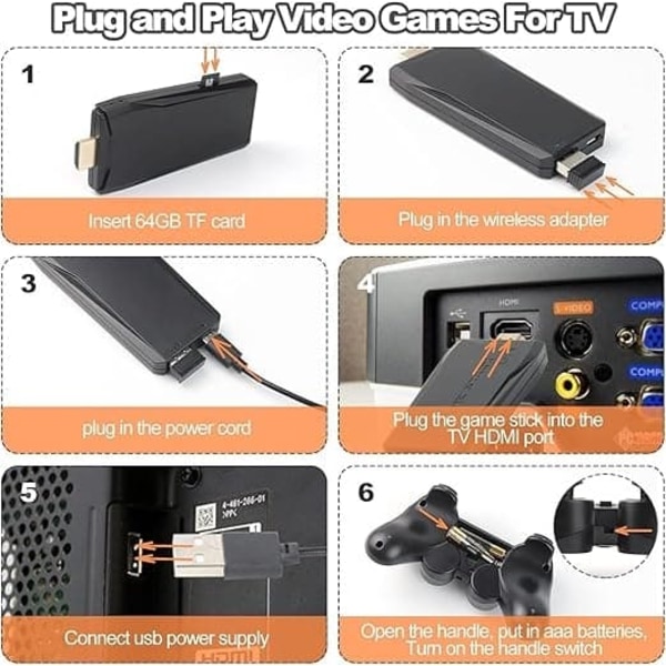 Ny Retro Spelkonsol med 20 000 Spel, 4K HDMI,inkl 2 Trådlösa Handkontroller 64G