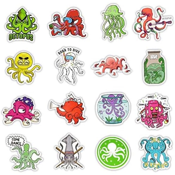 50 st färgglada bläckfiskklistermärken bläckfiskdekaler för vattenflaska Hydrokolv Laptop Bagage Bilcykel Cykelhjälm Vinyl Vattentät klistermärkepaket