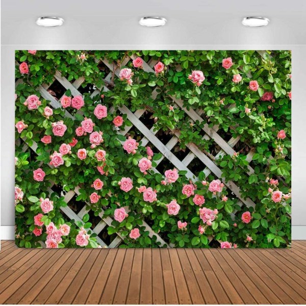 7x5FT Flowers Backdrop for Photography Spring Floral Photo Backdrop Green Leaf Fence Backdrops Birthday Party Decoration