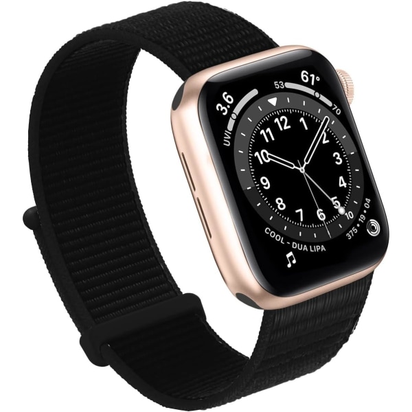 Kompatibel med Apple Watch-rem, Dame- og herre-sportsnylon-løkke-rem til iWatch Series Ultra 8 7 6 5 4 3 2 1 SE (38/40/41mm, sort)