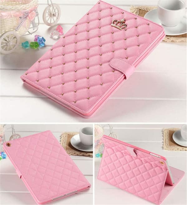 Fodral för iPad 9.7 2018 2017/ iPad Air 2, Diamant Söt Elegant PU Läder Smart Auto Sleep/Wake Stativ Apple iPad 5:e/6:e/iPad Air (Rosa)