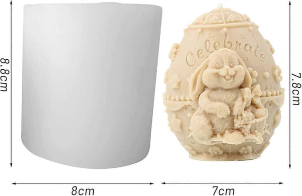 Silikon påskeform, 3D påskehare egg lysform preget mønster påskeegg hare silikonform håndlaget silikonform lysform såpeform