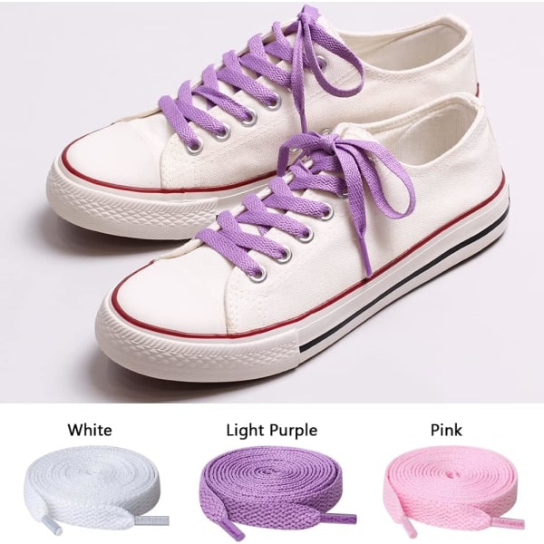 3 Pair Flat Shoe laces, 5/16" Wide Shoelaces for Athletic Running Sneakers Shoes Boot Strings Length 63 inches White Purple, Pink