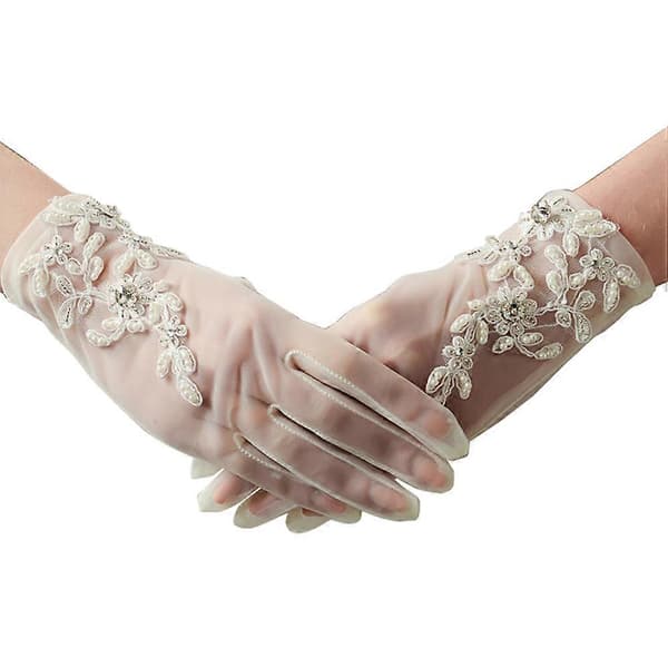 Blomster syede perlehandsker til brude 1 par beige farve