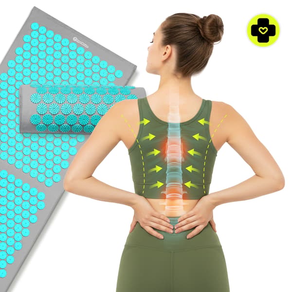 HyperMotion Acupressure Mat XL 130 cm with Pillow & Case, Grey/Mint