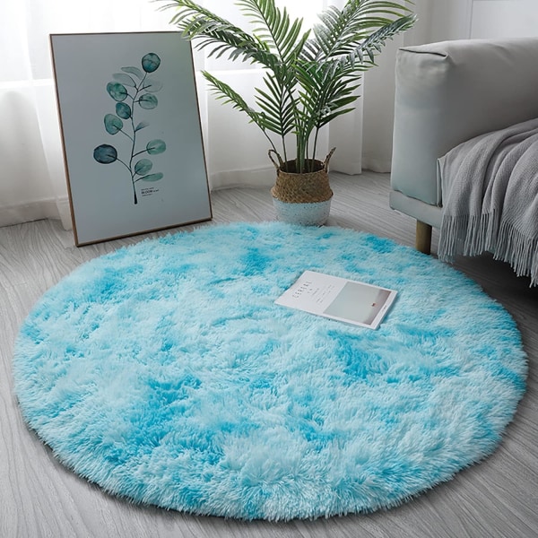 Round Rug, Modern High Pile Rug, Bedroom Bedside Rug, Comfortable and Soft Non-Slip Shaggy Floor Mat, Fluffy Carpet,Sky Blue,60cm/24inch