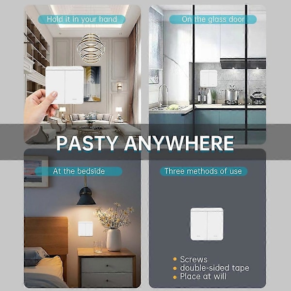 2 STK Trådløs Lys Vægafbryder RF 433Mhz Relæmodtager med 2x 2-Gangs Panelafbryder LED Fjernbetjening til LED Lampe