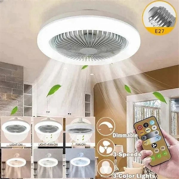 3-i-1 Takfläkt med Fjärrkontroll Belysning Lampa E27 Konverterare 110V-220V Belysningsbas för Sovrum och Vardagsrum