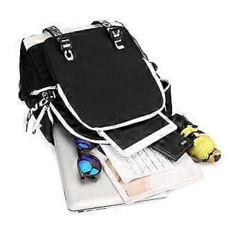 Genshin Impact Printed USB Backpack Casual Student School Bag 19( Black)