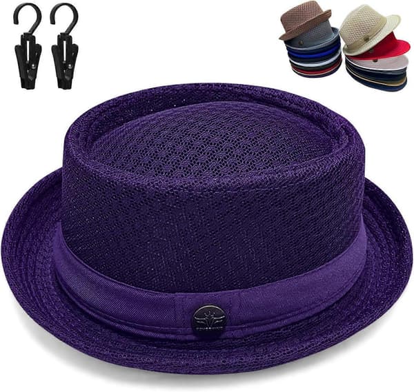Unisex åndbar mesh Pork Pie-hat, blød og absorberende, let foldbar stråsolhat, til strandrejser udendørs