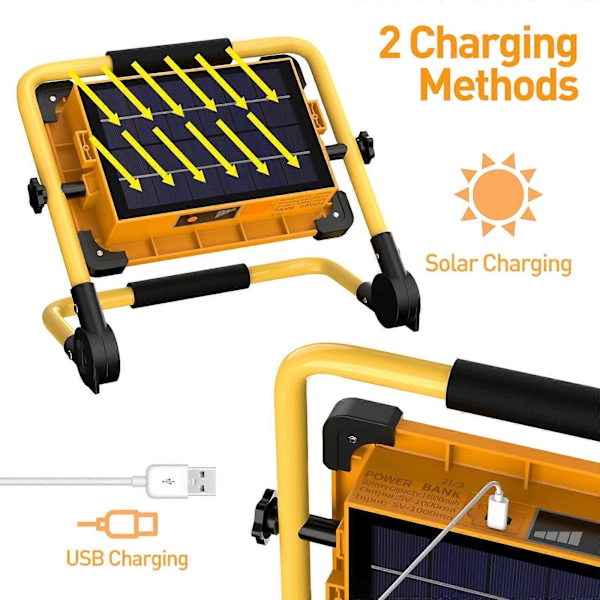 100W Solcellsladdad LED-arbetslampa, 120 LED-arbetslampa, 12000mAH Vattentät Batteri USB Power Bank för Bilreparation, Garage, Camping
