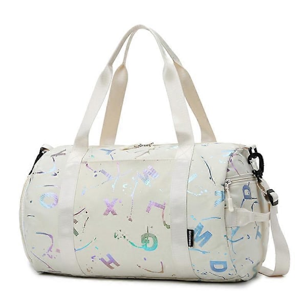Sportyoga fitnessväska för kvinnor, torr och våt separat simväska, stor kapacitet, bärbar crossbody resväska off white
