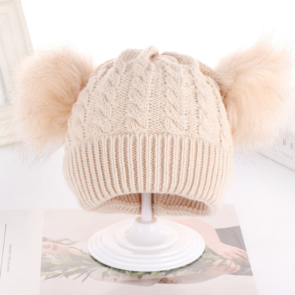 Baby Vinter Dubbelvävd Stickad Hatt och Halsduk Set Beige