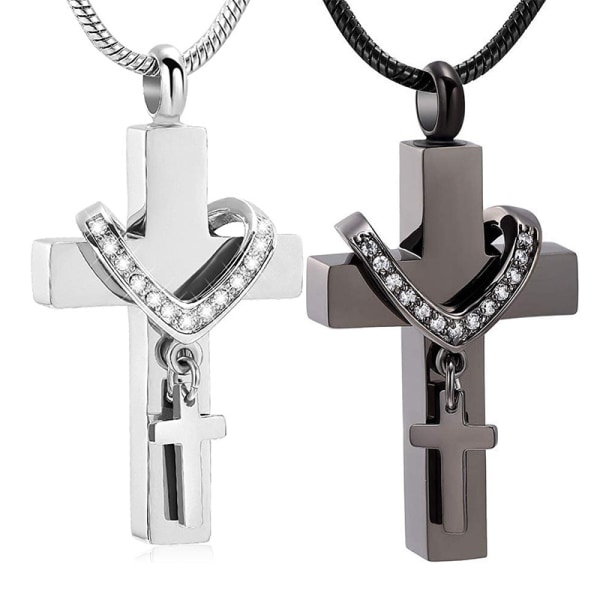Silver + orm kedja-1 st, Cross Urn Halsband för aska Kremering Krucifix Minnesmärke Memorial Pendant Halsband