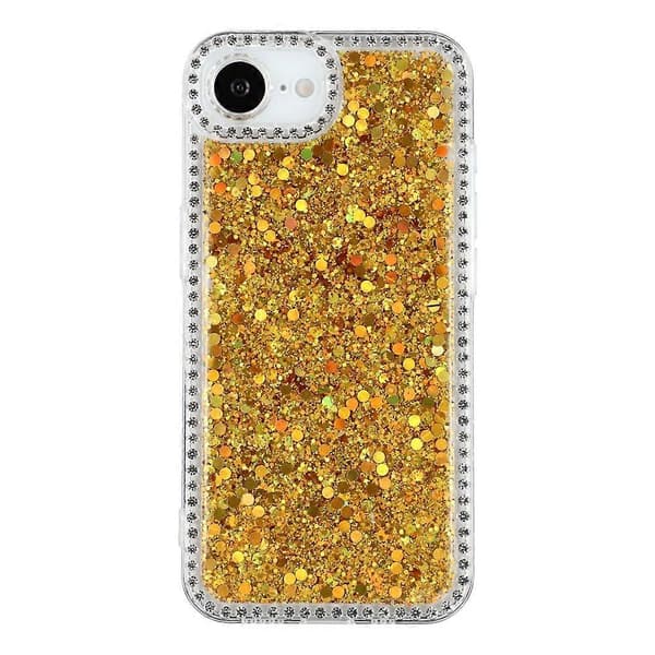 Compatible Case for iPhone 16e, Rhinestone Edge, Glitter Epoxy TPU Phone Case (Gold)