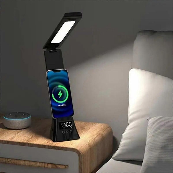 Genopladelig Skrivebordslampe Øjenbeskyttende Skrivebordslampe med LCD-display Foldbar Arm Øjenbeskyttende Bordlamper Hvid
