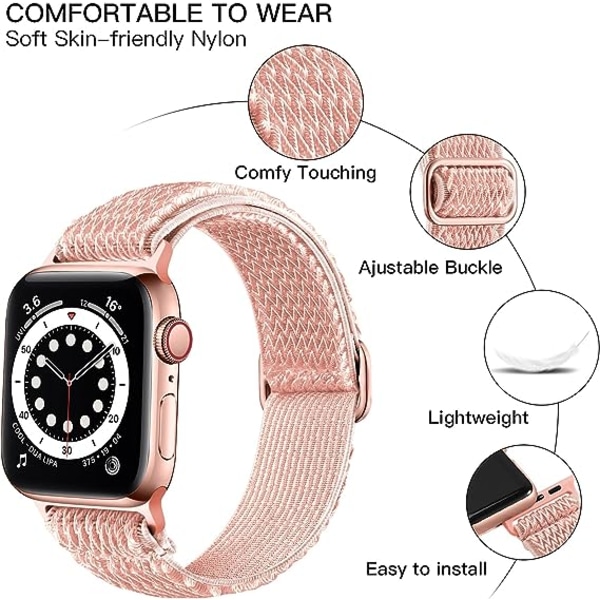 Elastiska band som är kompatibla med Apple Watch -band, Stretchy Solo Loop Mjuk nylon för kvinnor Herr/A Rosa/Storlek: 42/44/45 mm