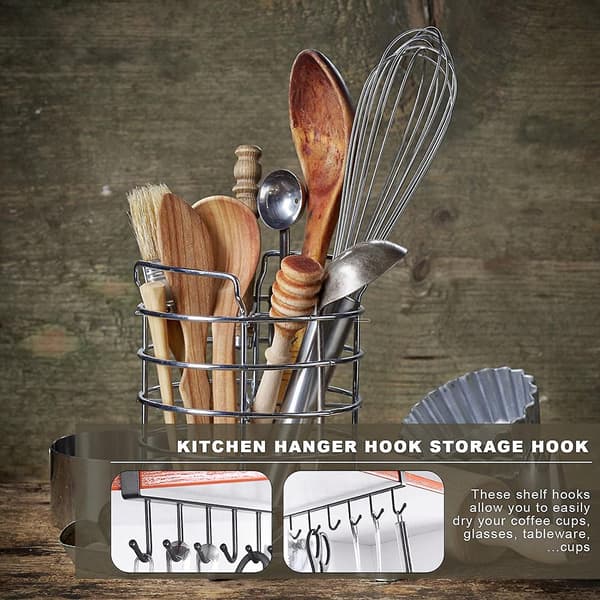 Iron 6 Hooks Storage Rack - Home Storage Mug Hooks - Kitchen Under Cabinet Organizer Hook Rack, Slide On Mug Hooks Under Cabinet, No Drilling